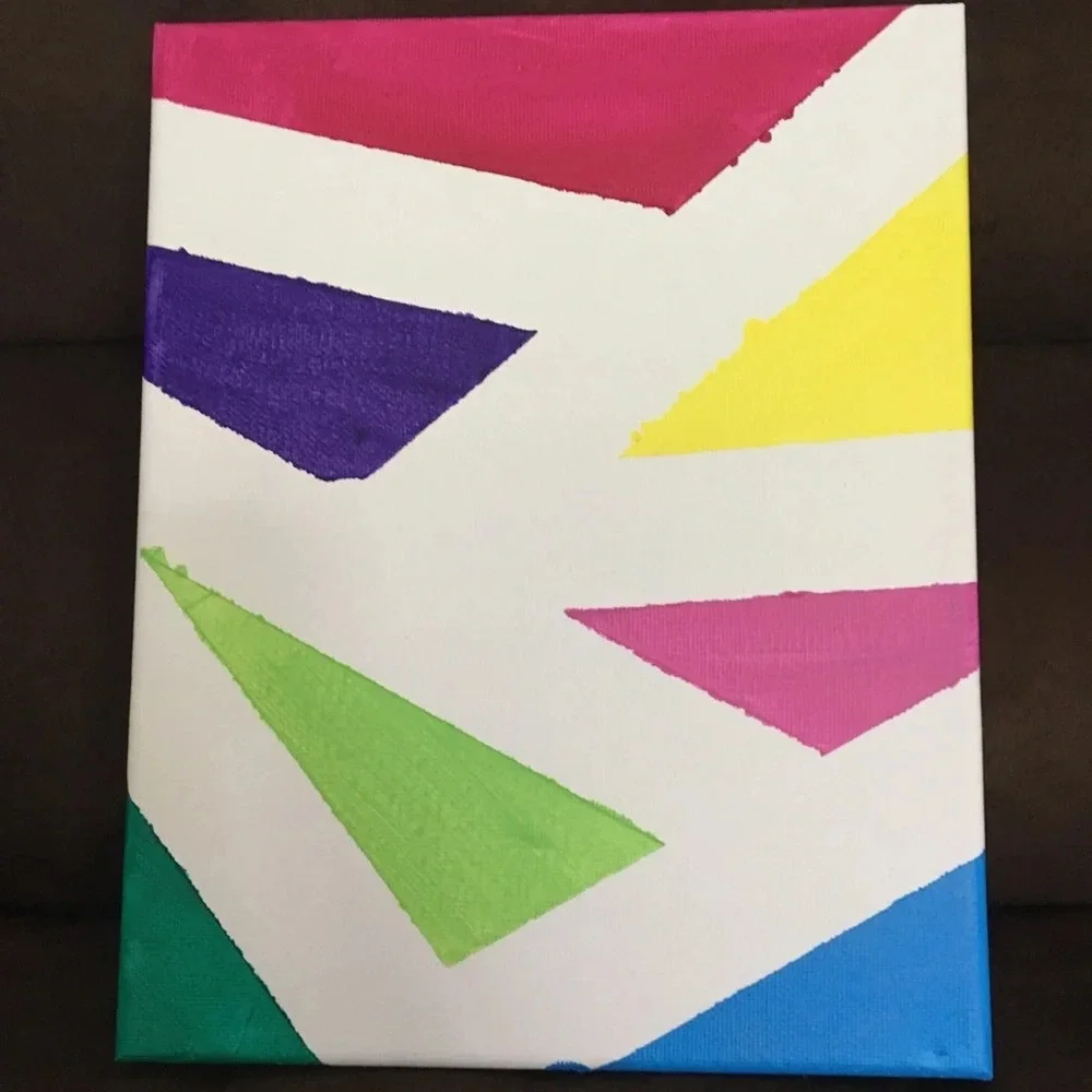 Acrylic geometric on canvas - magenta, fuchsia, teal, lime